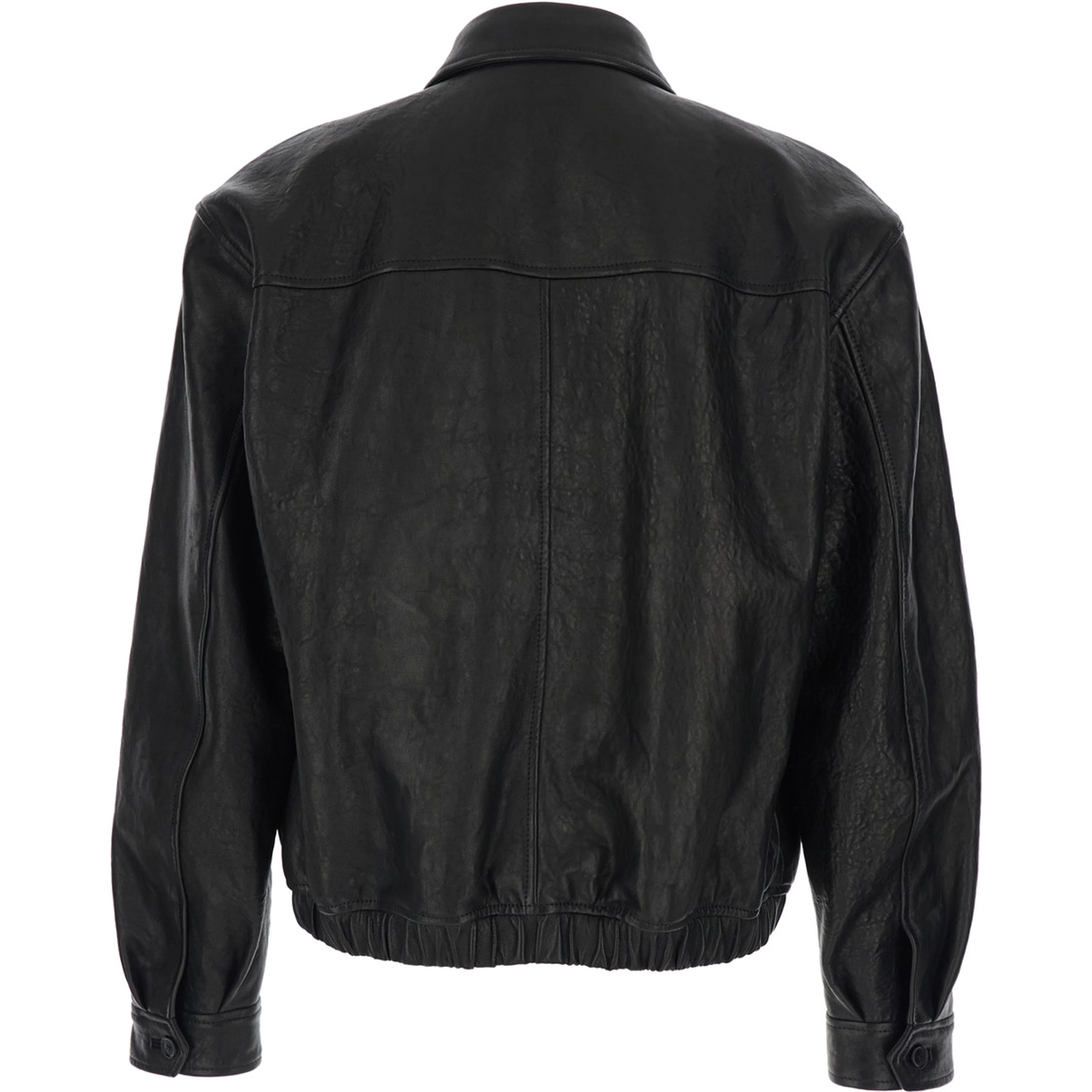 Jacket Classic Collar Jacket with Two Flap Pockets on the Front Black Leather Men