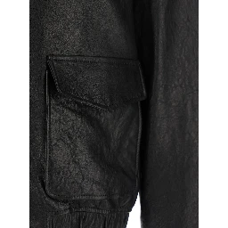 Jacket Classic Collar Jacket with Two Flap Pockets on the Front Black Leather Men