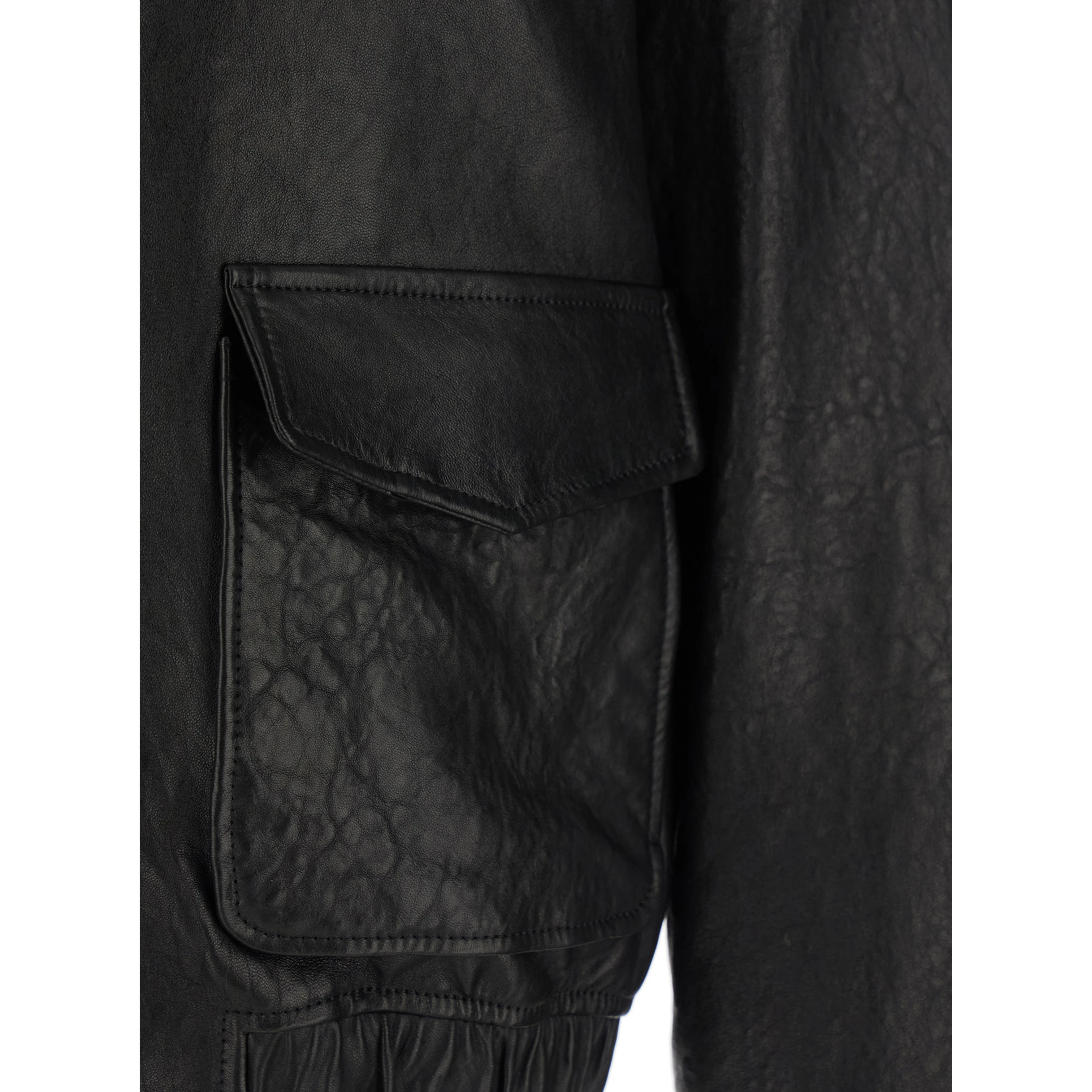 Jacket Classic Collar Jacket with Two Flap Pockets on the Front Black Leather Men