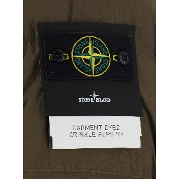 Green High Collar Jacket with Logo Patch on Sleeve in Tech Fabric for Men