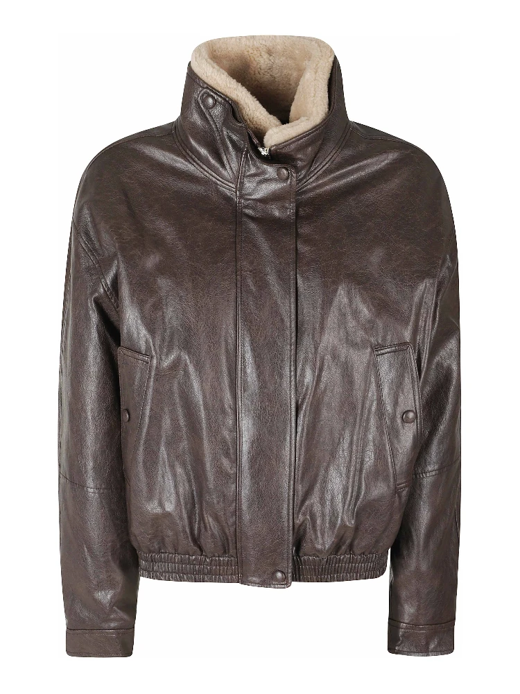 FUR COLLAR ARTIFICIAL LEATHER JACKET