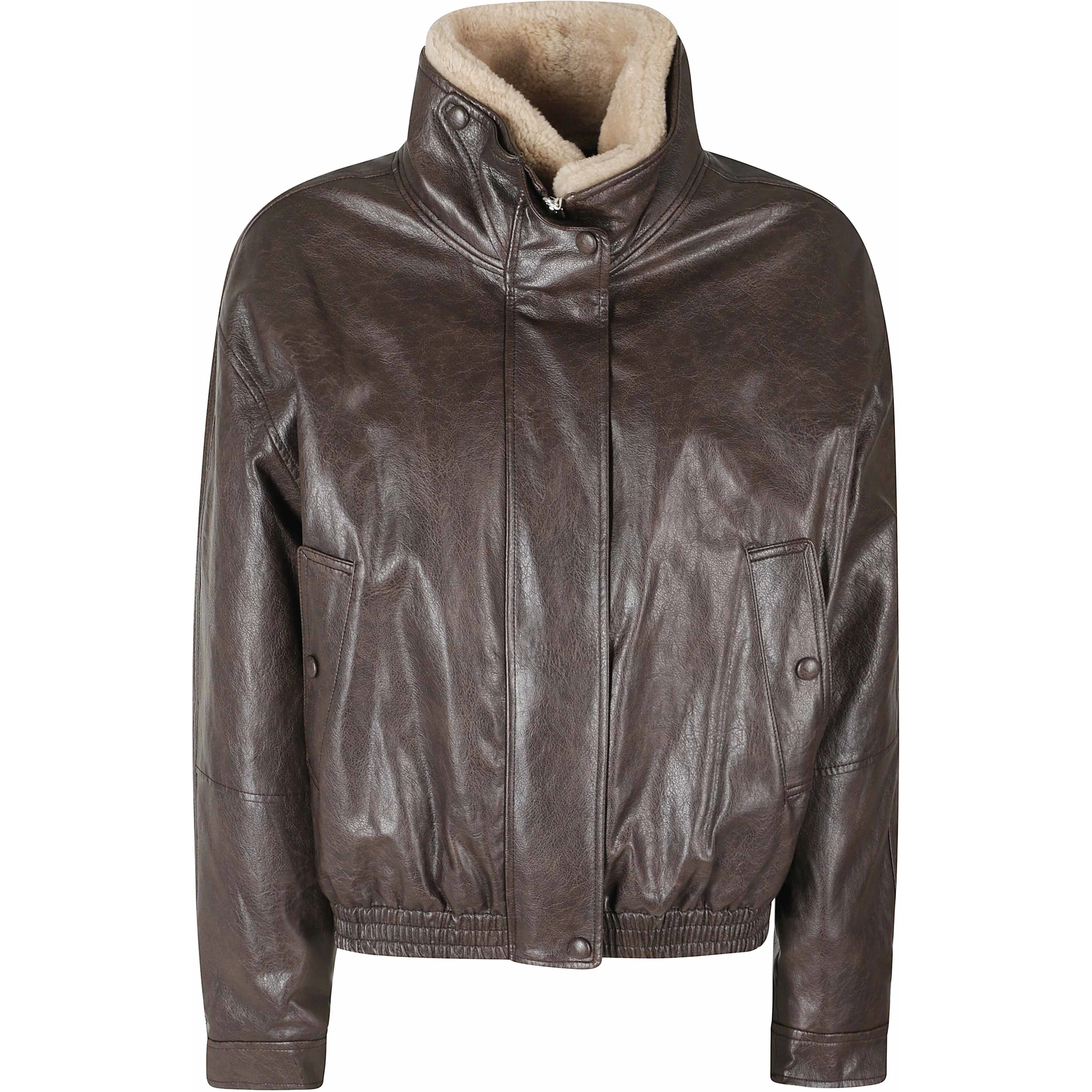 FUR COLLAR ARTIFICIAL LEATHER JACKET