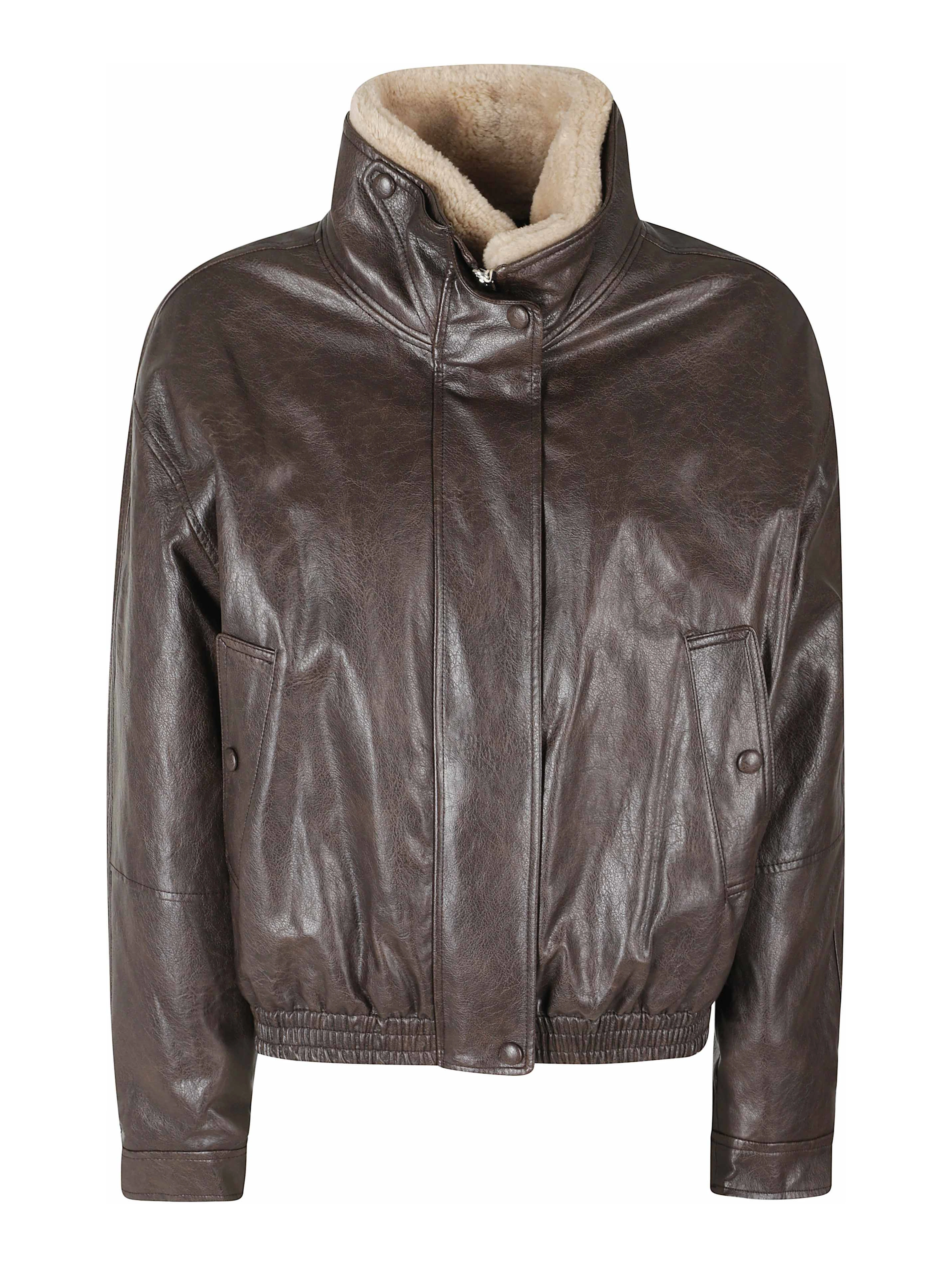 FUR COLLAR ARTIFICIAL LEATHER JACKET