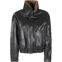 FUR COLLAR ARTIFICIAL LEATHER JACKET