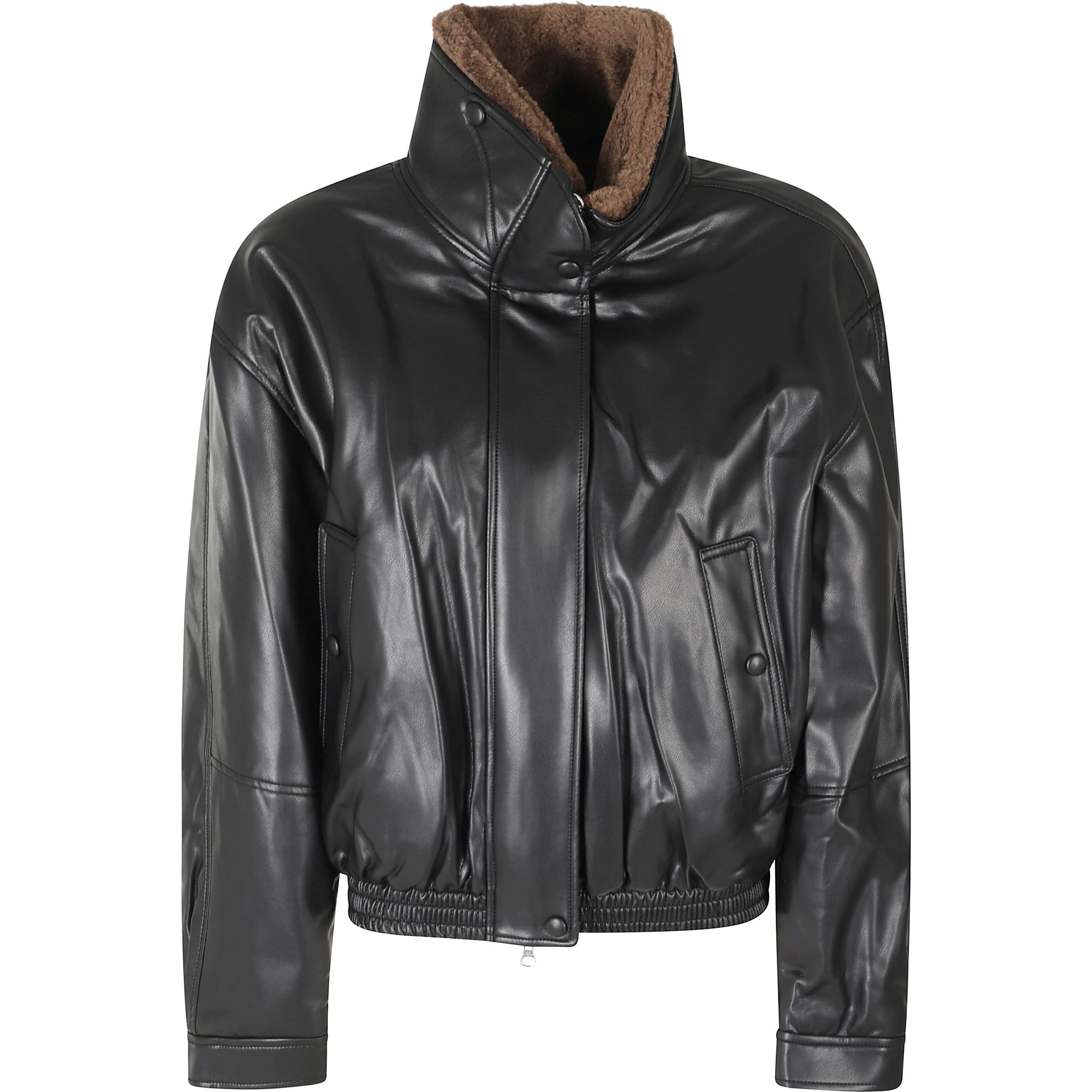FUR COLLAR ARTIFICIAL LEATHER JACKET