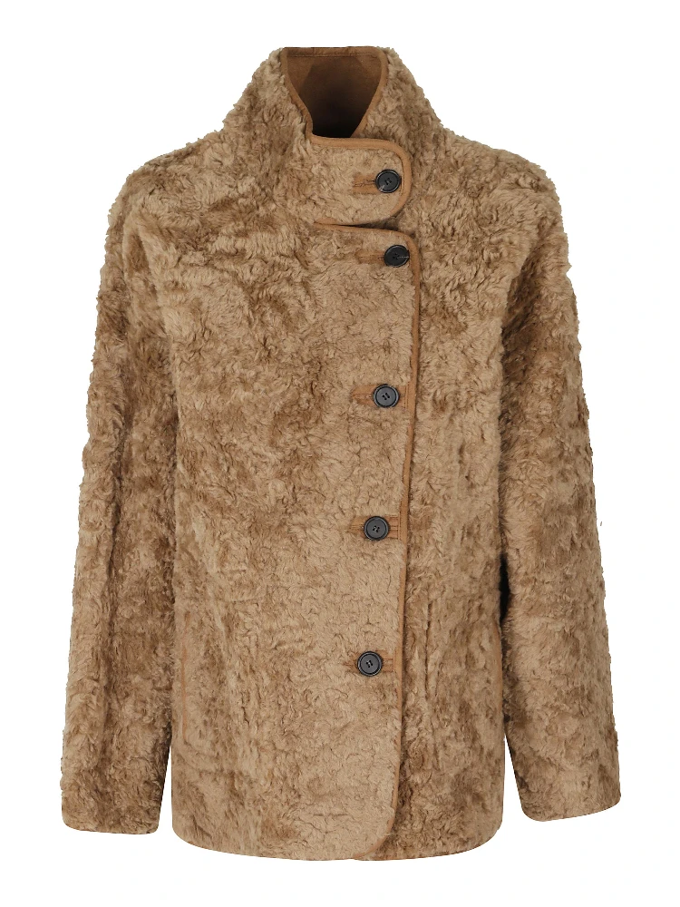 HIGH NECK REVERSIBLE SHEARLING JACKET