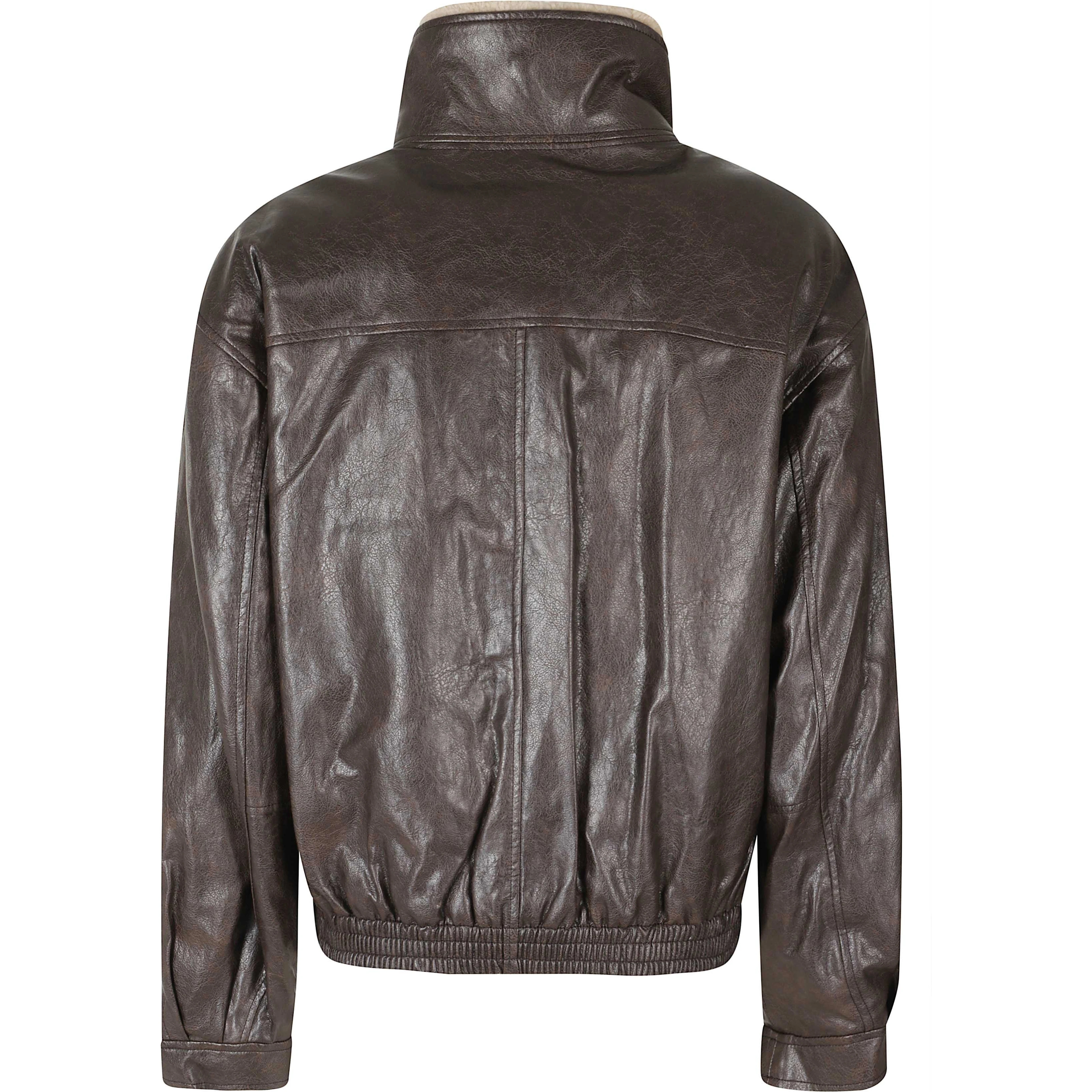 FUR COLLAR ARTIFICIAL LEATHER JACKET