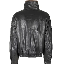 FUR COLLAR ARTIFICIAL LEATHER JACKET