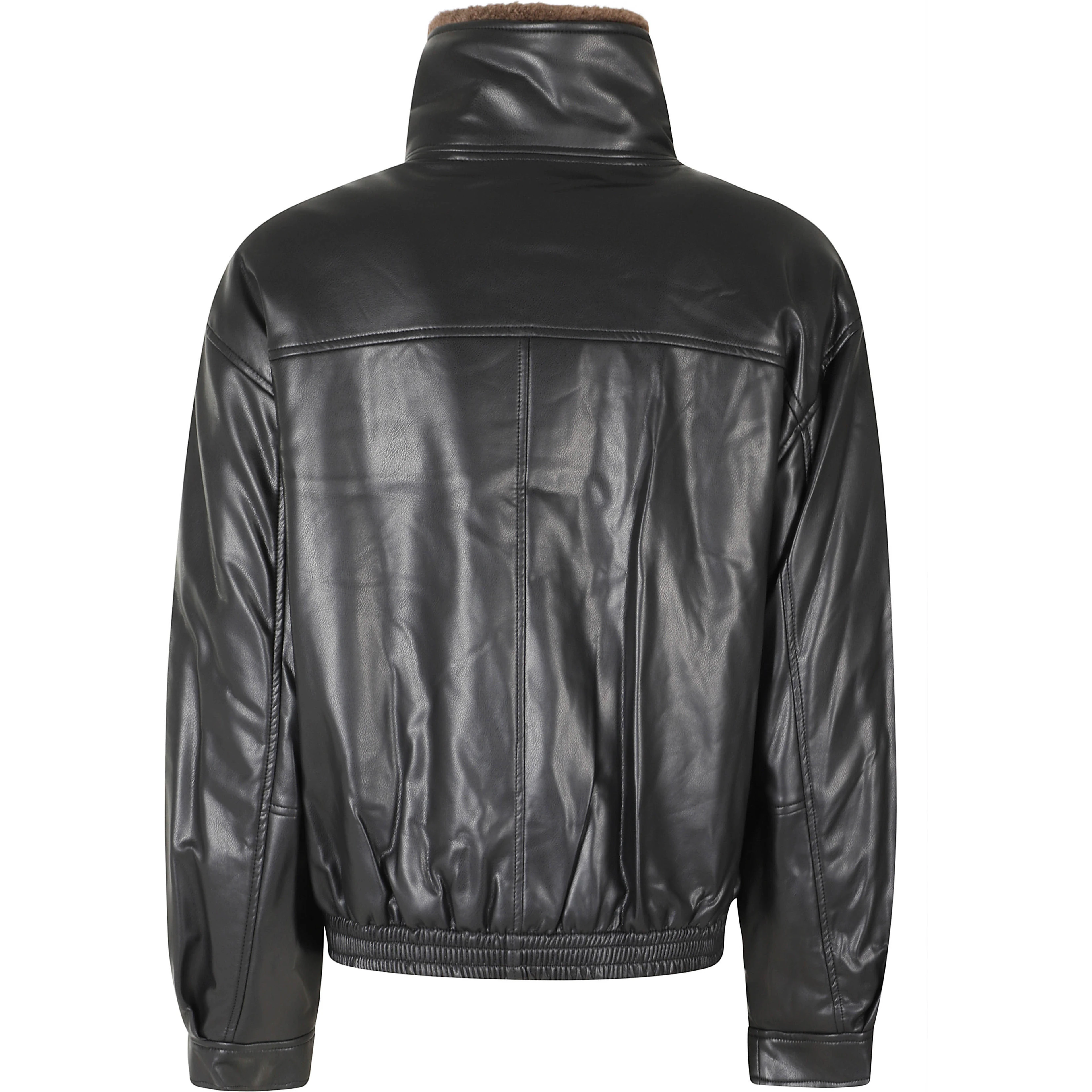FUR COLLAR ARTIFICIAL LEATHER JACKET