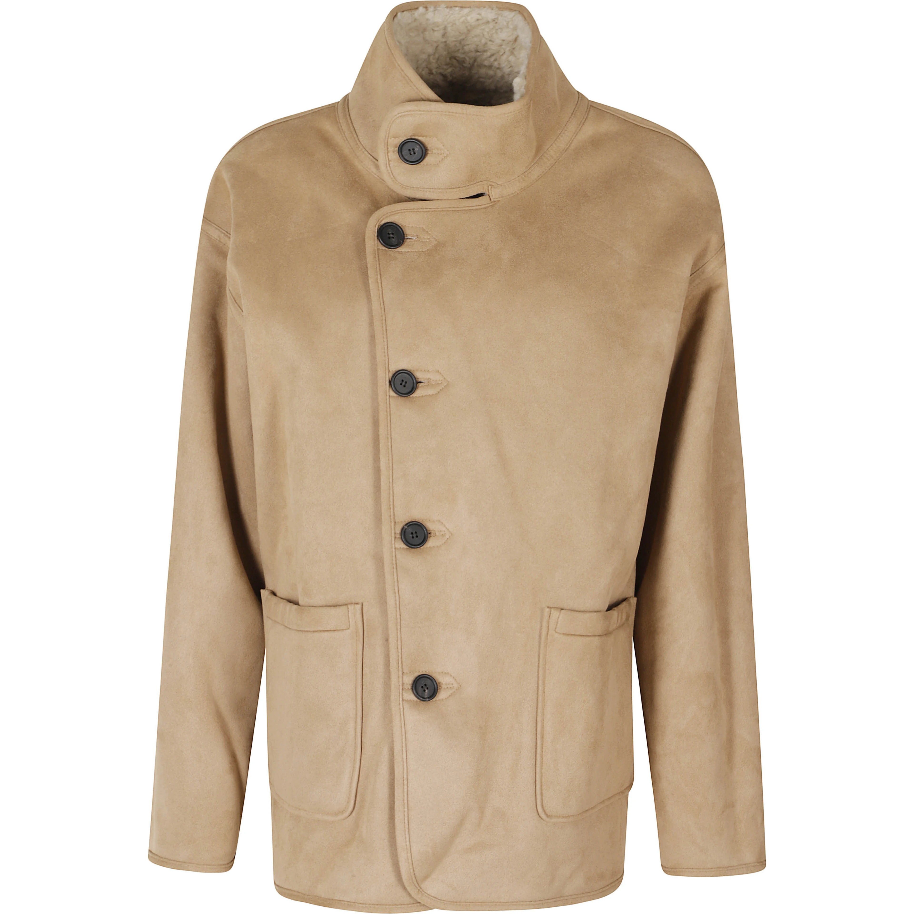 HIGH NECK REVERSIBLE SHEARLING JACKET