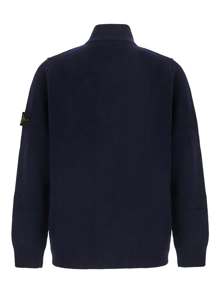 blue Cardigan with high collar and logo patch on the sleeve in wool for Men alternative