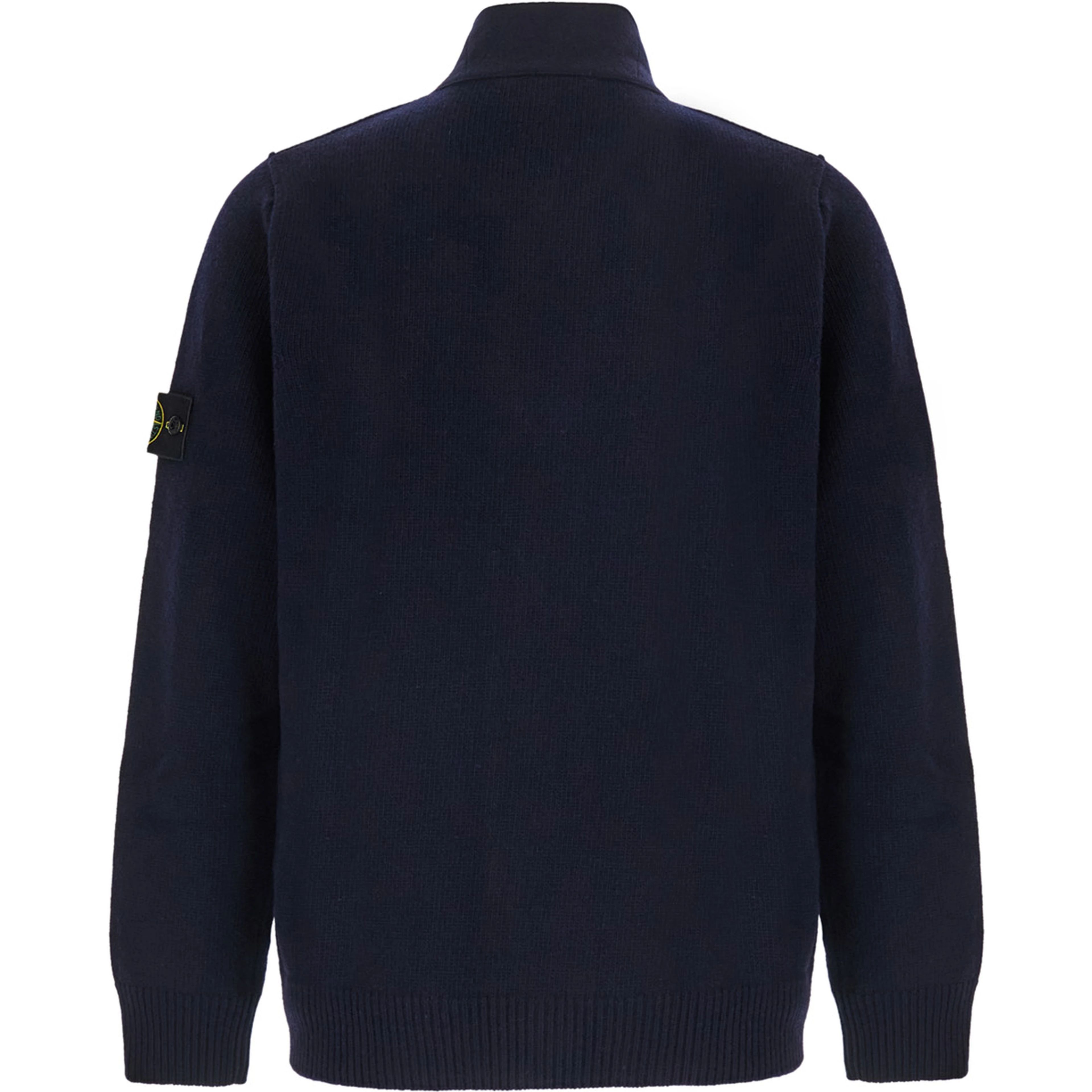 blue Cardigan with high collar and logo patch on the sleeve in wool for Men