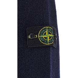 blue Cardigan with high collar and logo patch on the sleeve in wool for Men