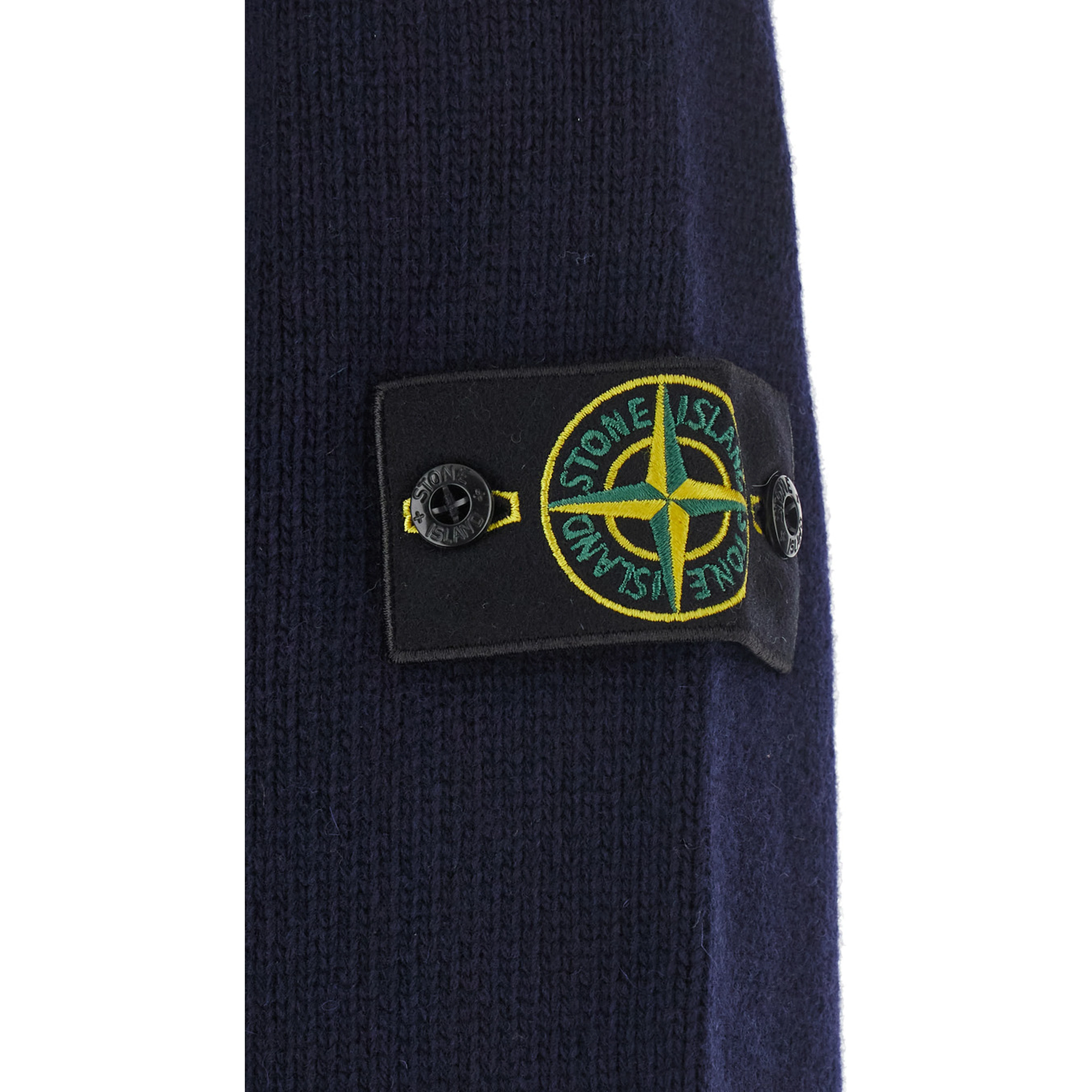 blue Cardigan with high collar and logo patch on the sleeve in wool for Men