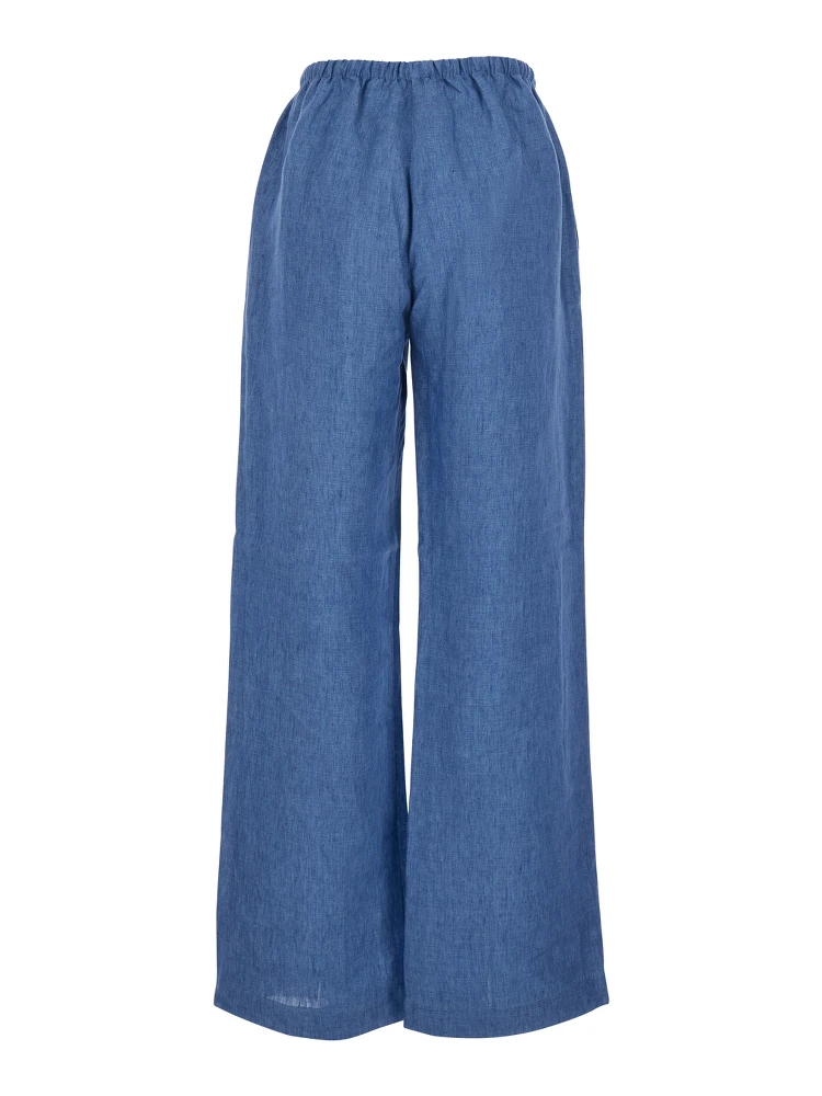 Blue Linen Pants with Elastic Waist and Drawstring for Women alternative