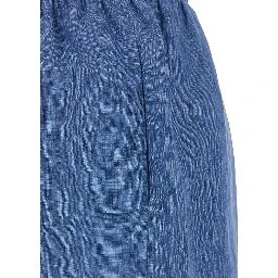 Blue Linen Pants with Elastic Waist and Drawstring for Women