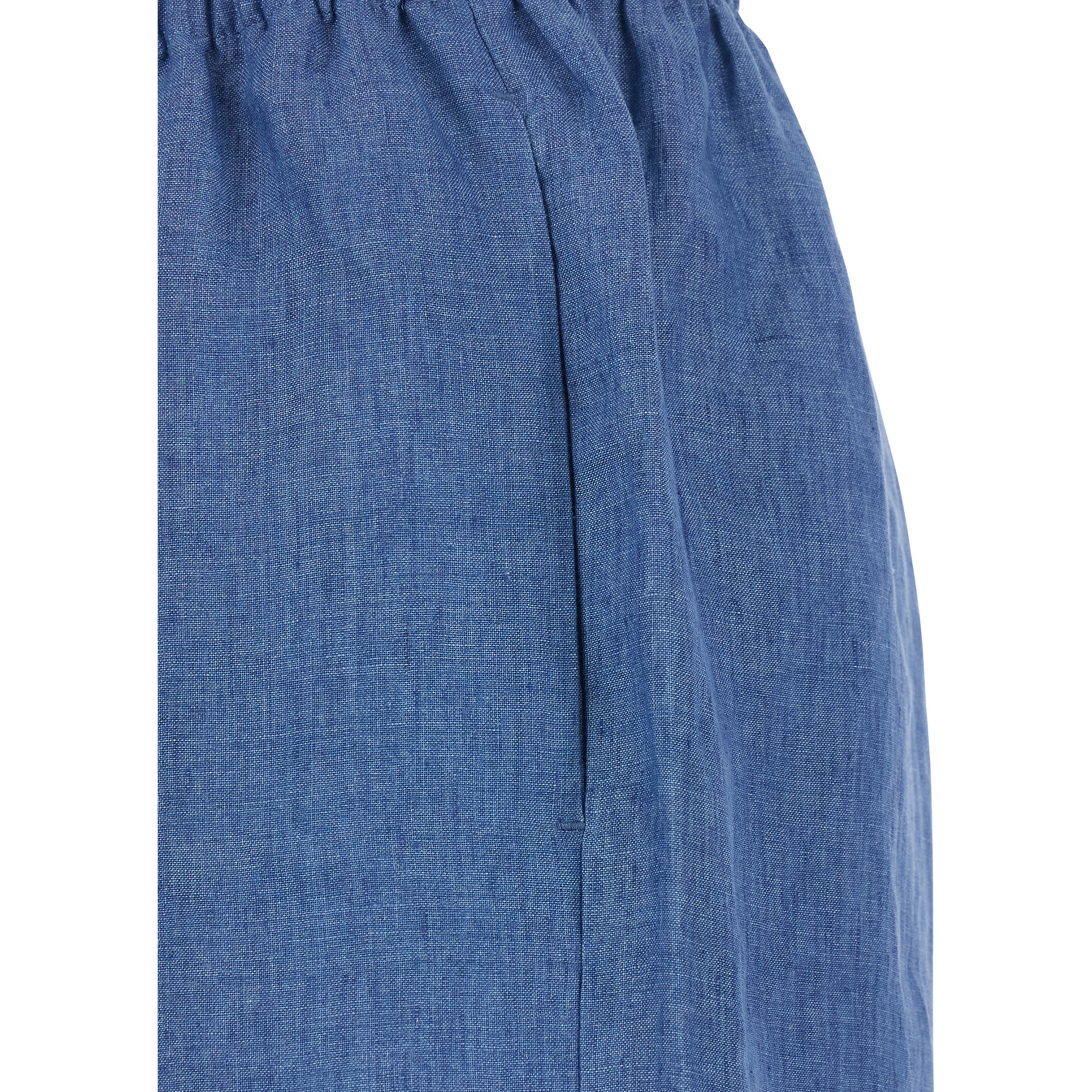 Blue Linen Pants with Elastic Waist and Drawstring for Women