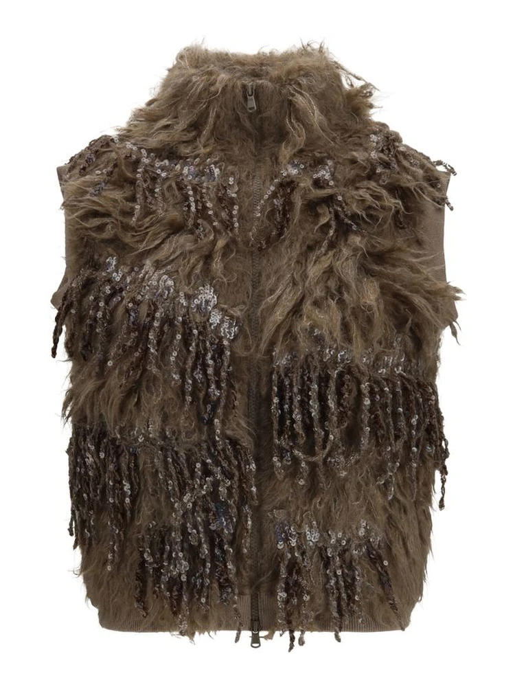 Beige Mohair Sleeveles Sweater