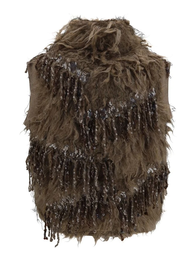 Beige Mohair Sleeveles Sweater