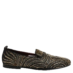Black Gold Embellished Slippers Loafers Shoes
