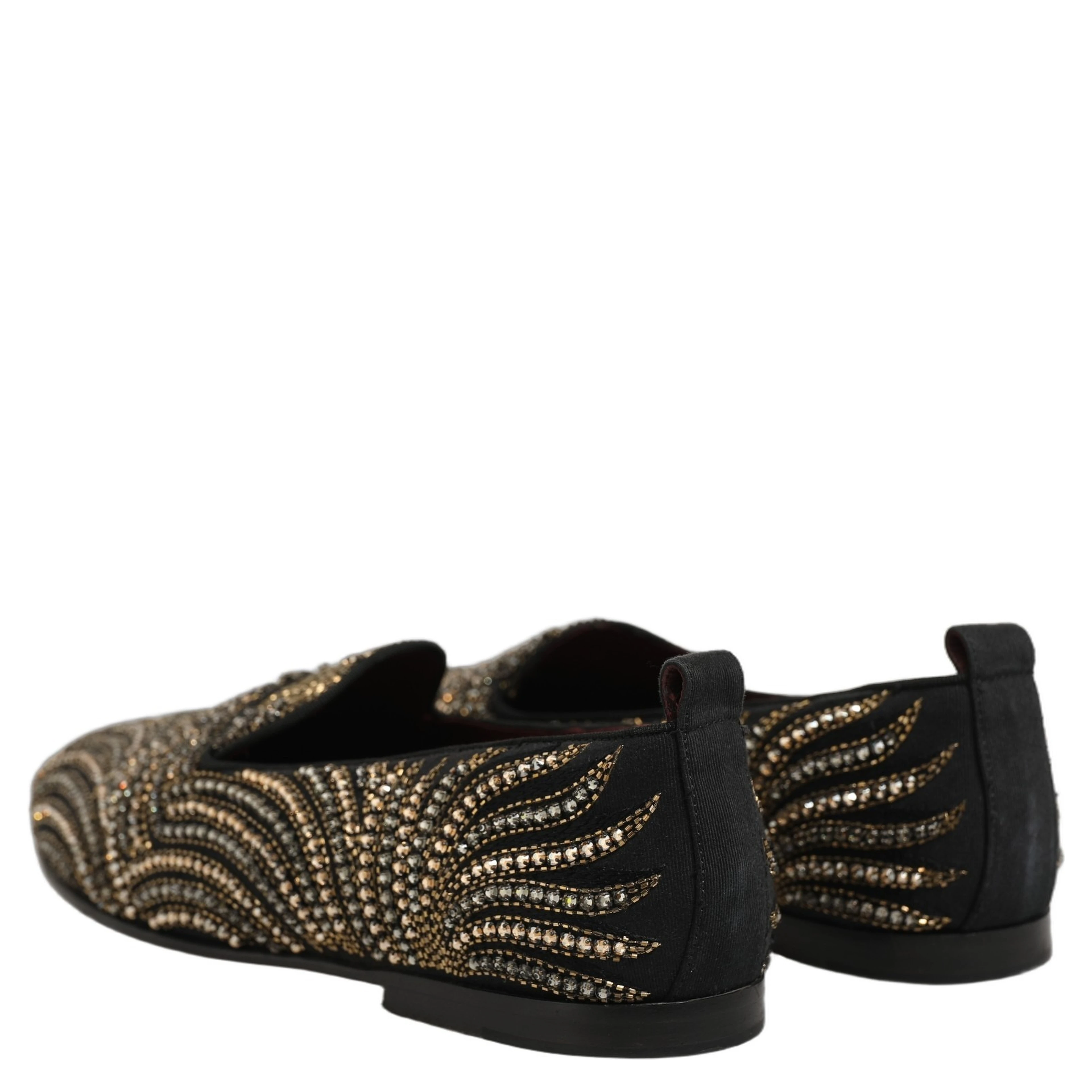 Black Gold Embellished Slippers Loafers Shoes