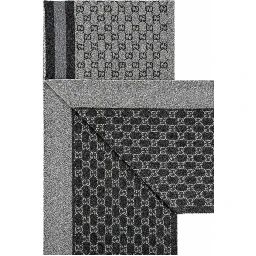 Monogram Grey Wool Scarf with Fringe