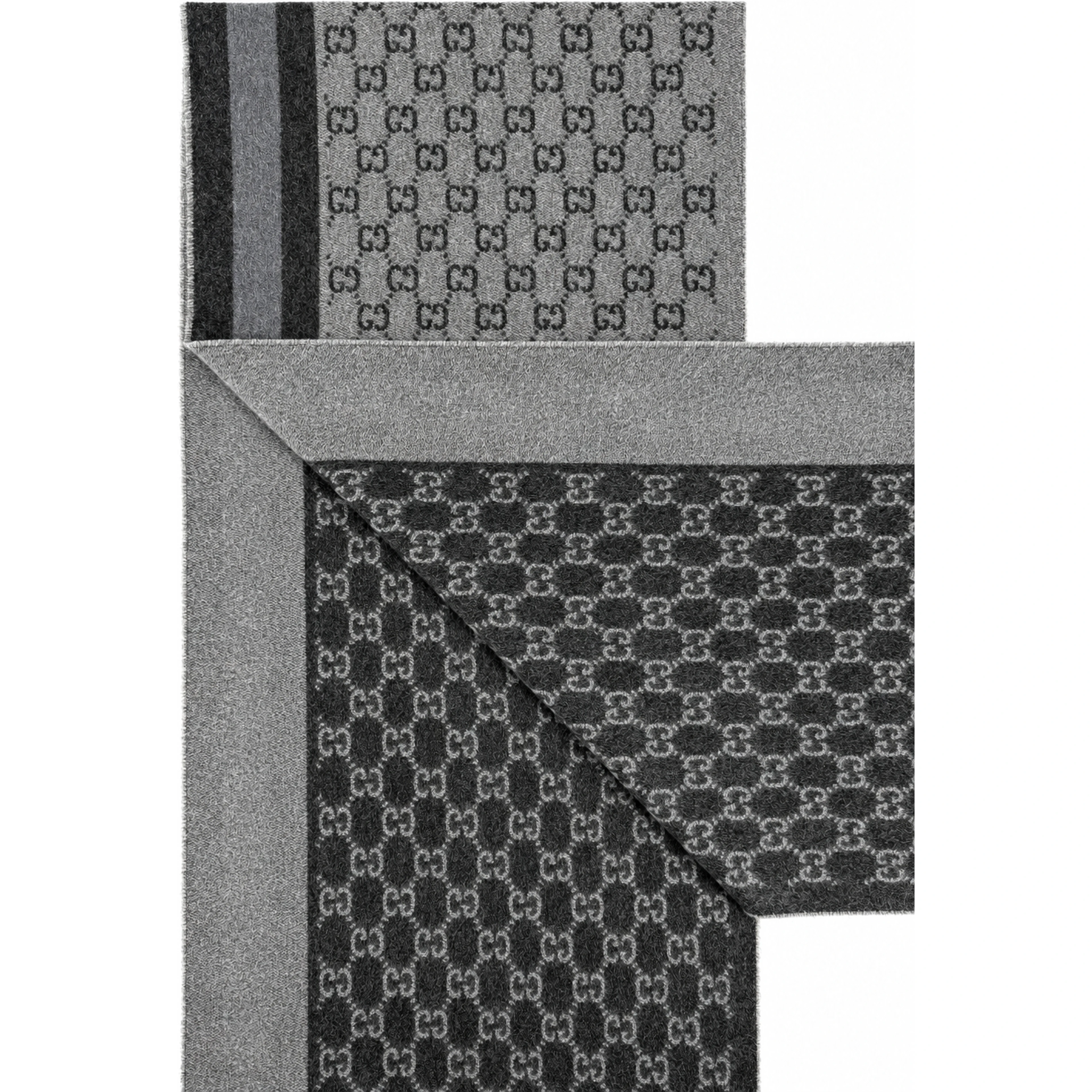 Monogram Grey Wool Scarf with Fringe
