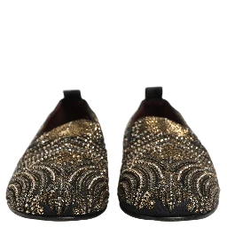 Black Gold Embellished Slippers Loafers Shoes