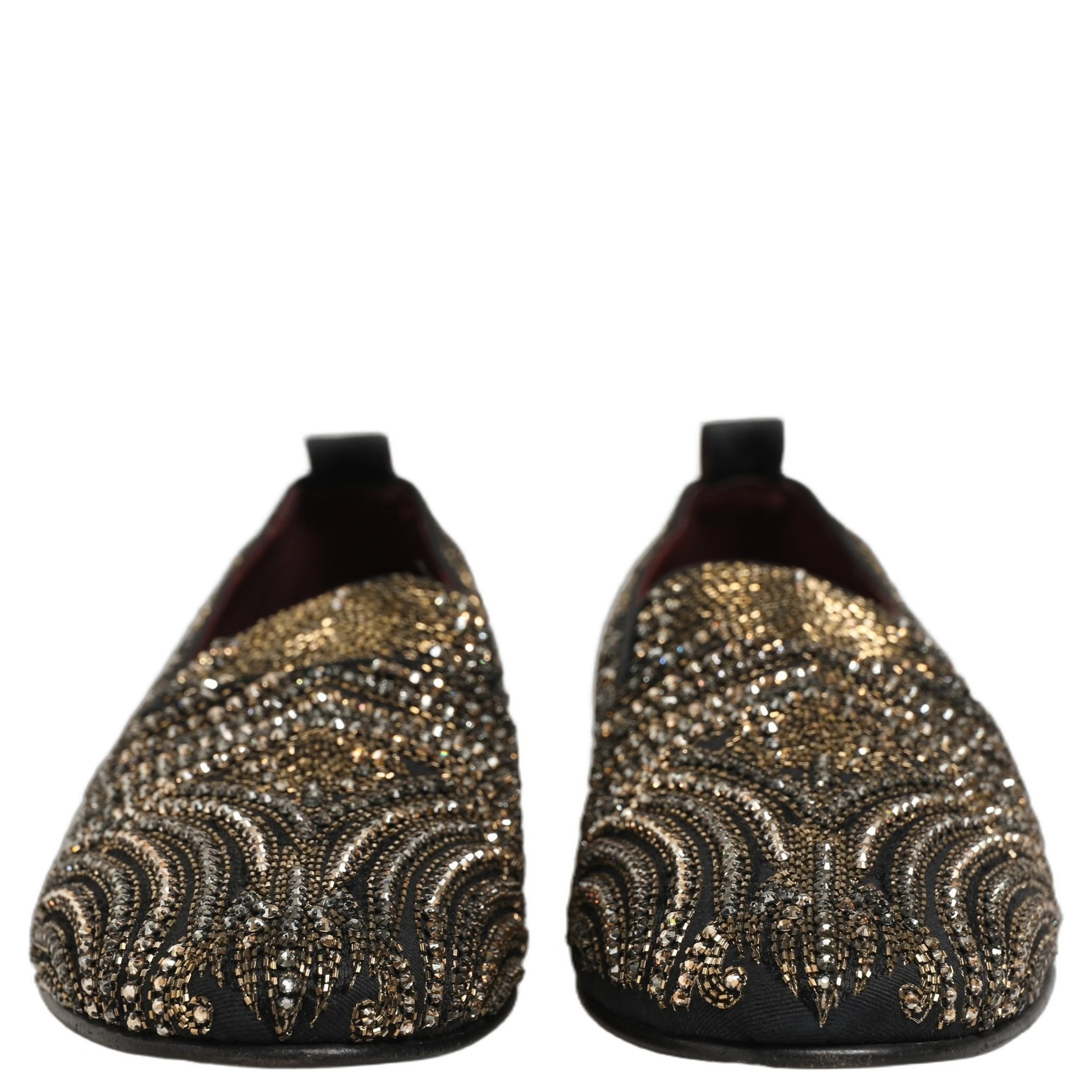 Black Gold Embellished Slippers Loafers Shoes