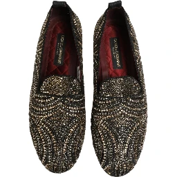 Black Gold Embellished Slippers Loafers Shoes