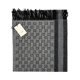 Monogram Grey Wool Scarf with Fringe