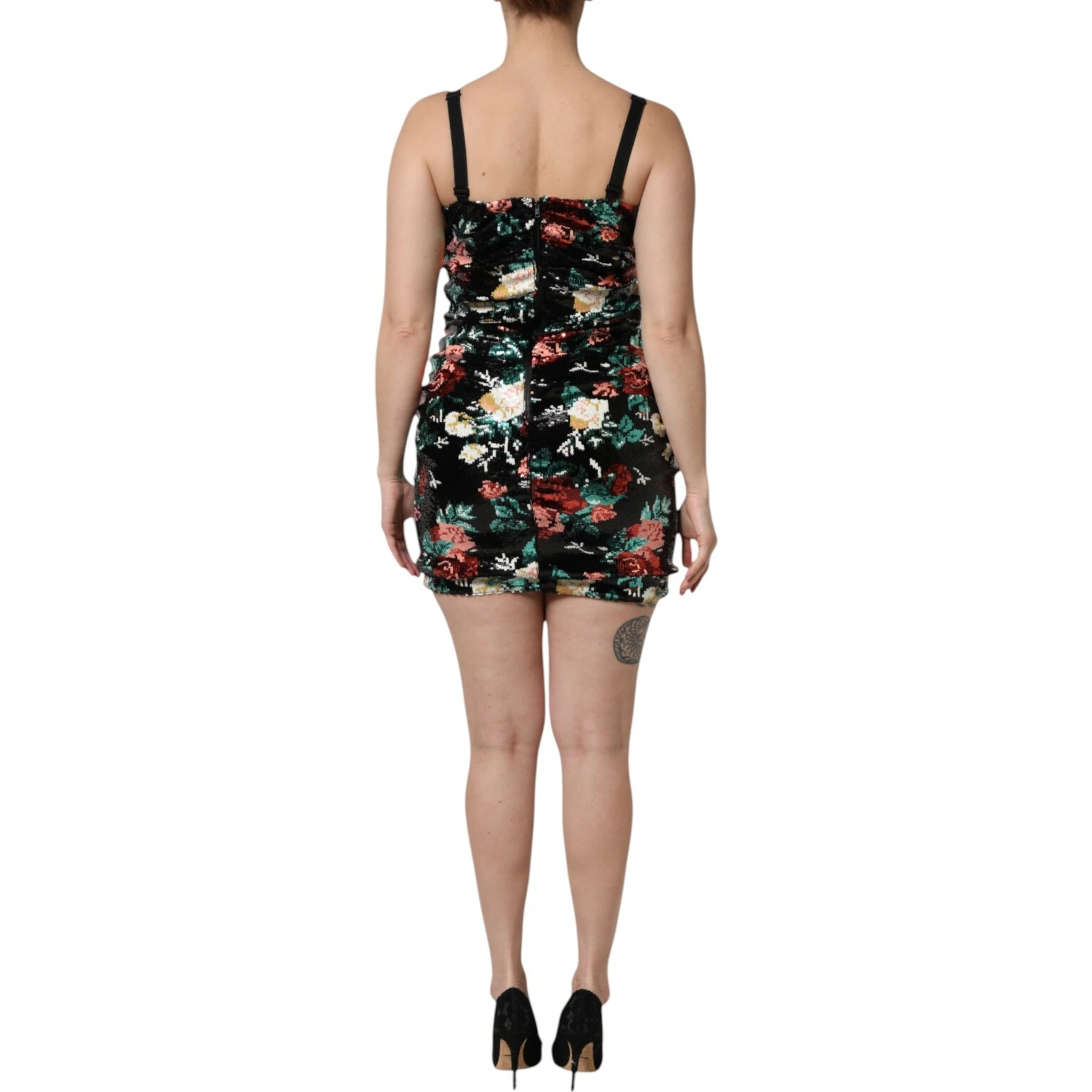 Black Floral Sequin Sleeveless Sheath Dress