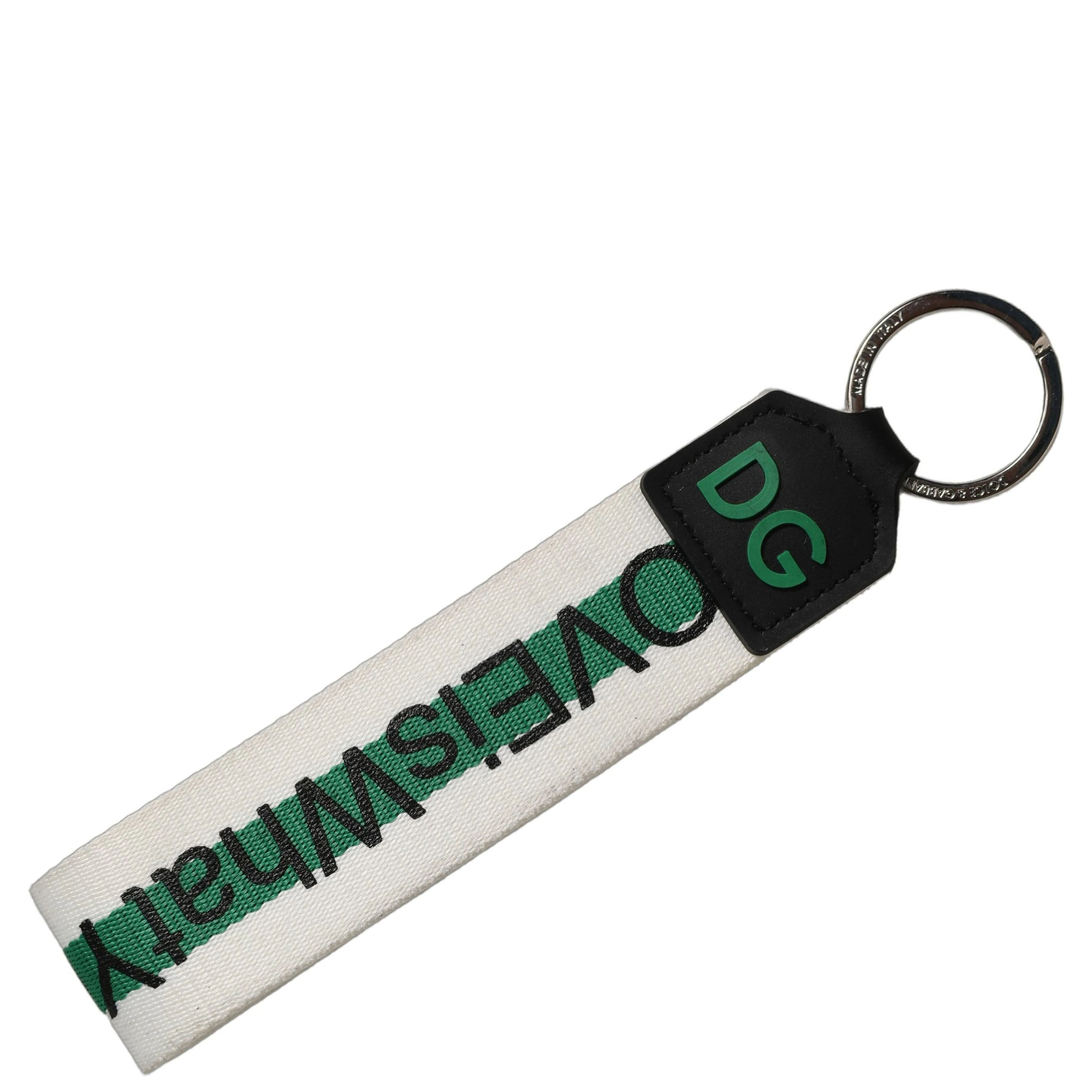 Green Logo Polyester Silver Brass Holder Keychain Keyring