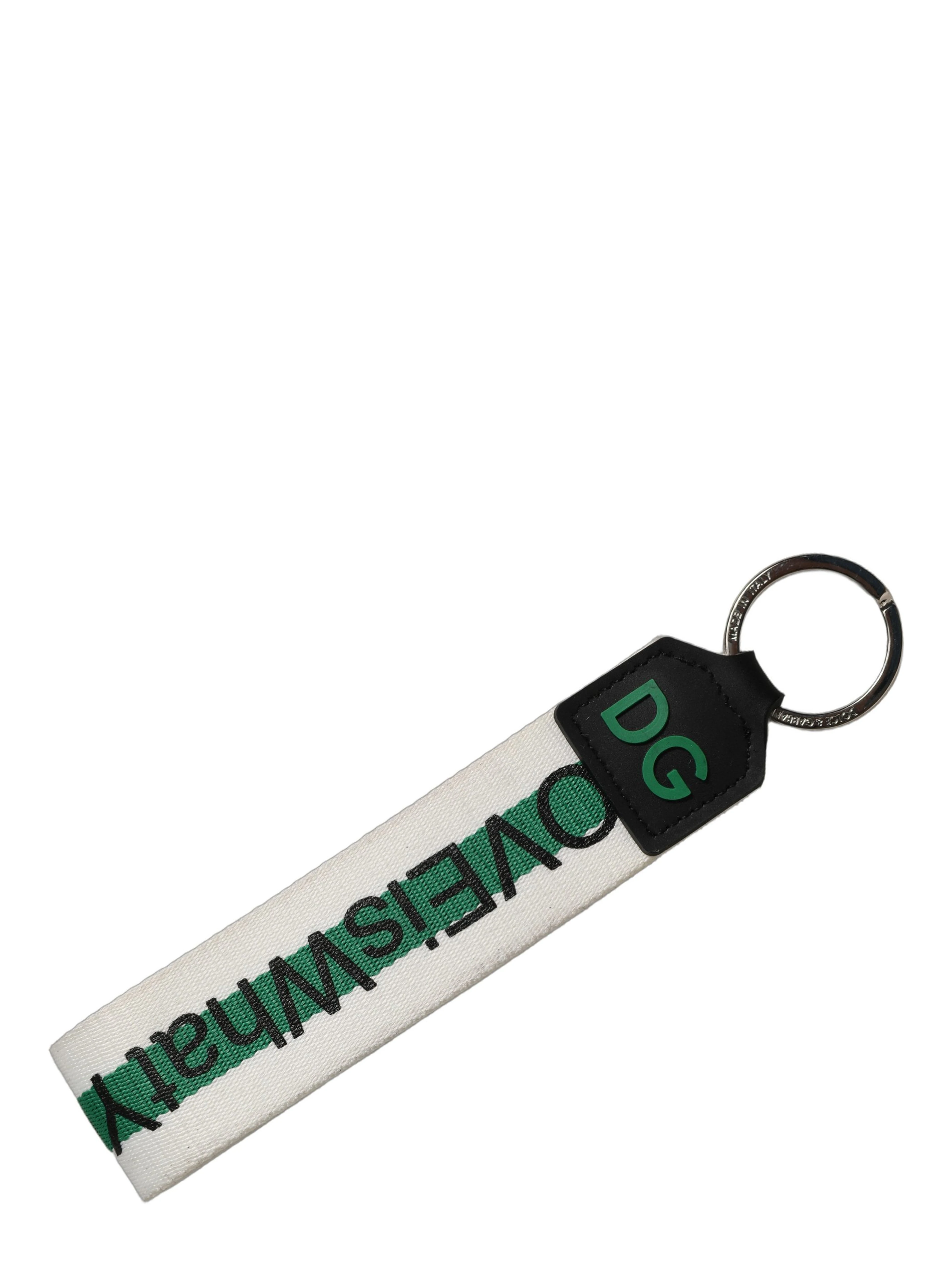 Green Logo Polyester Silver Brass Holder Keychain Keyring
