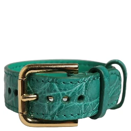 Green Embossed Leather Gold Buckle Belt Strap Bracelet