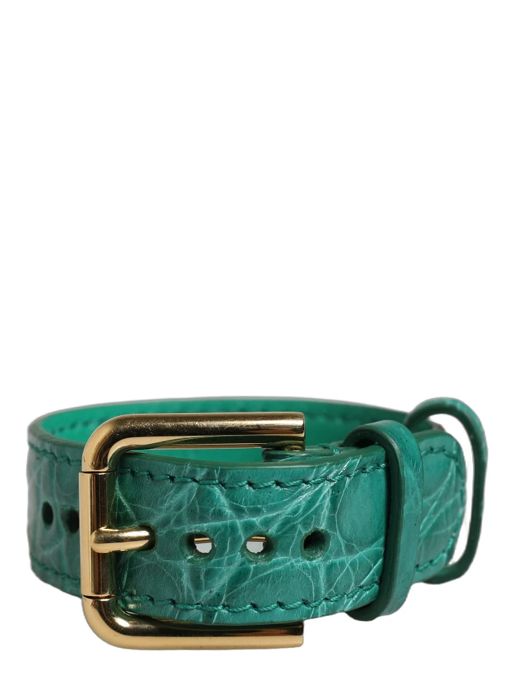 Green Embossed Leather Gold Buckle Belt Strap Bracelet