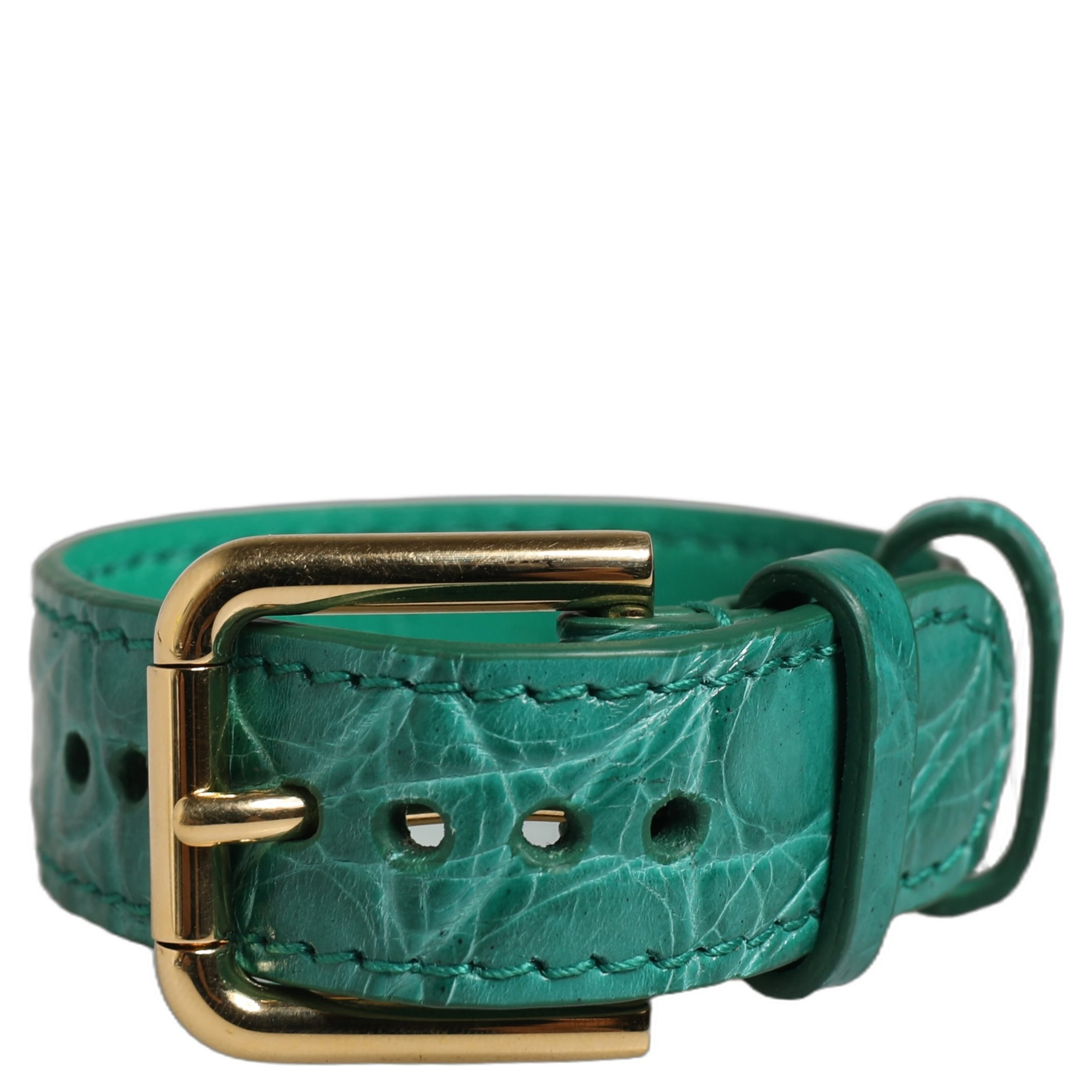 Green Embossed Leather Gold Buckle Belt Strap Bracelet