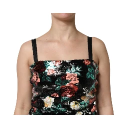 Black Floral Sequin Sleeveless Sheath Dress