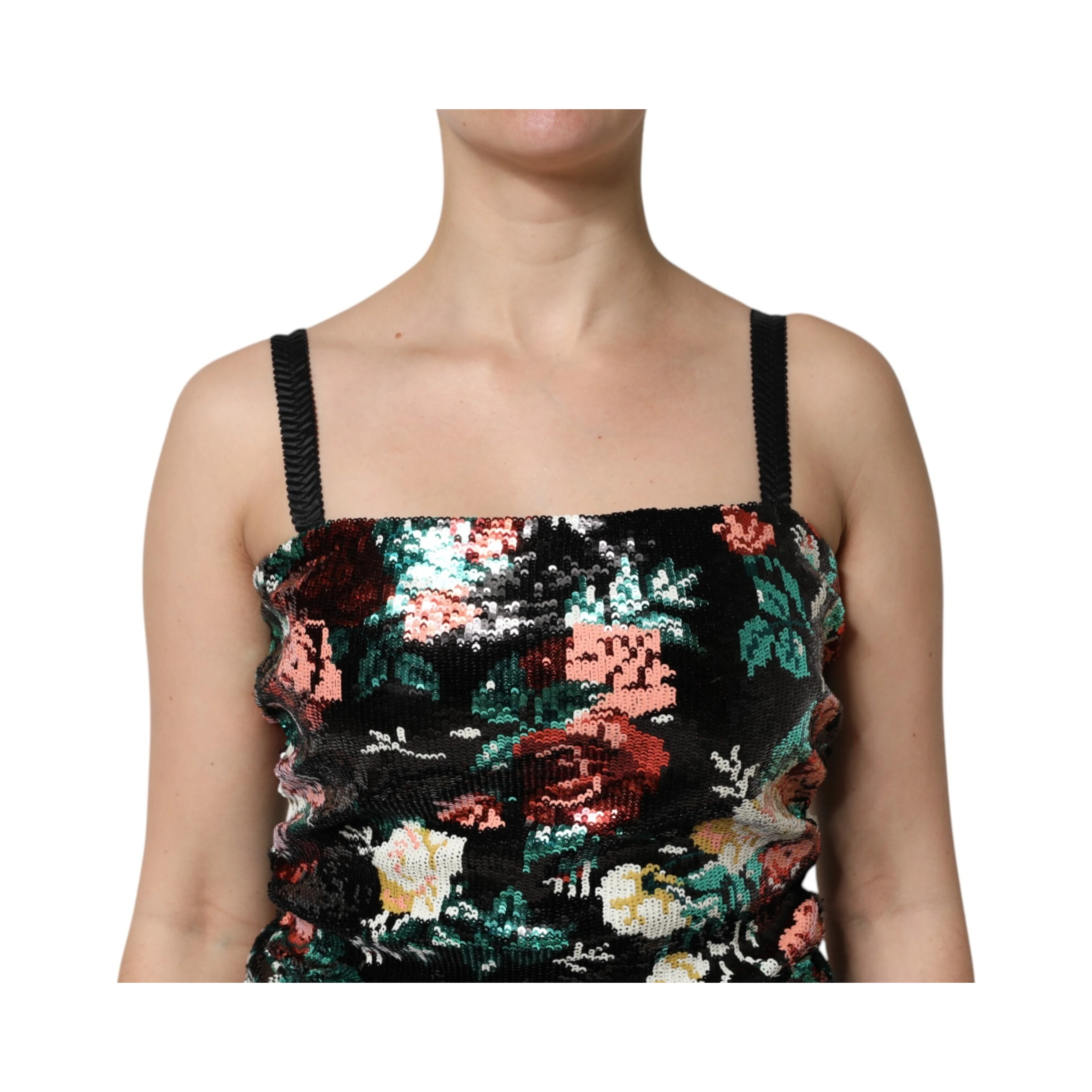 Black Floral Sequin Sleeveless Sheath Dress