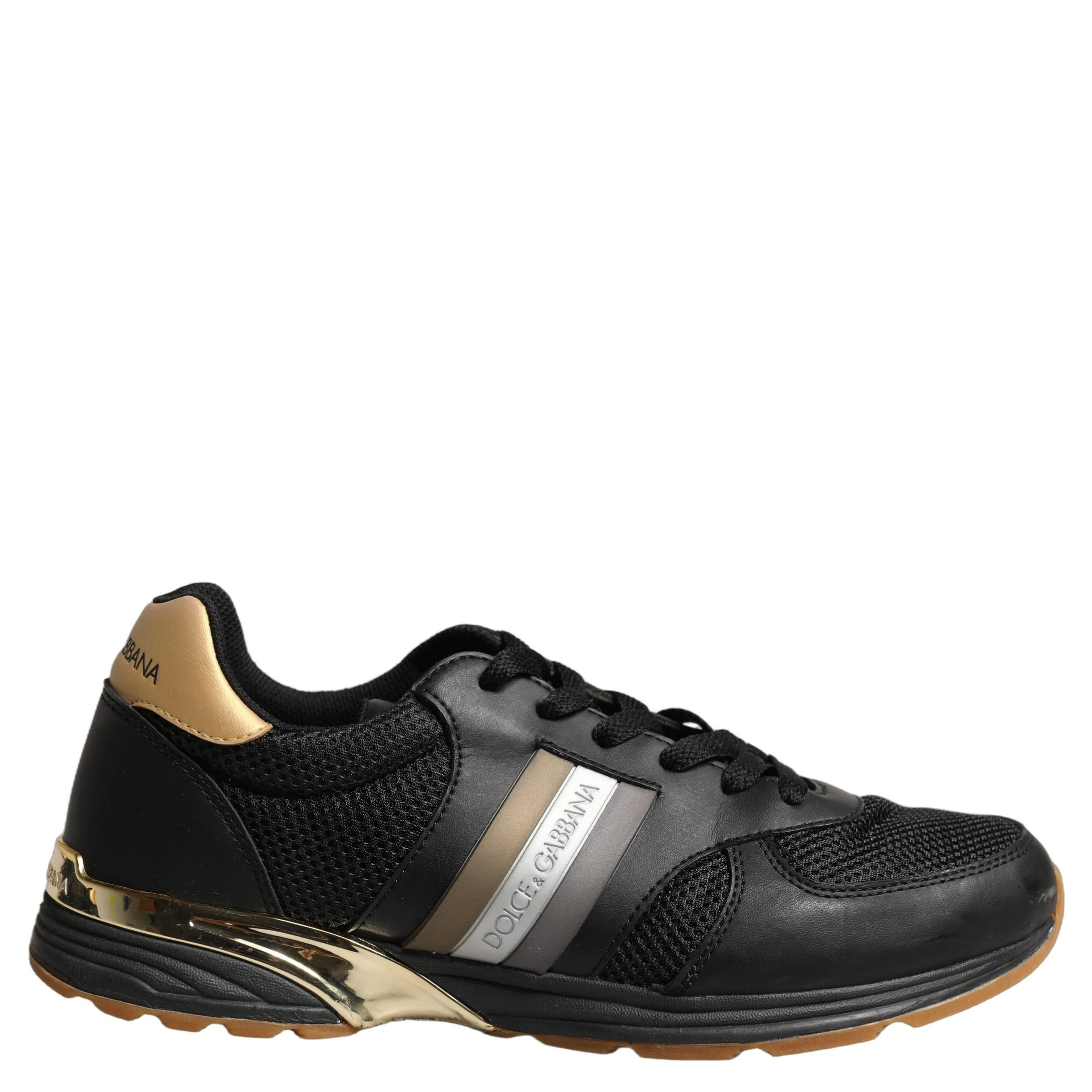 Black Gold Leather Low Top Sneakers Shoes