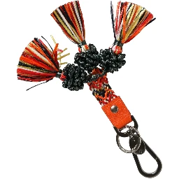 Multicolor Raffia Leather Clasp Finder Chain Keyring