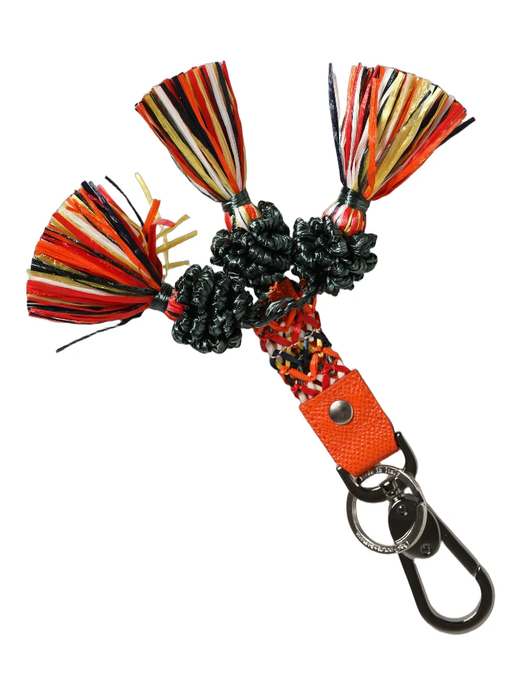 Multicolor Raffia Leather Clasp Finder Chain Keyring