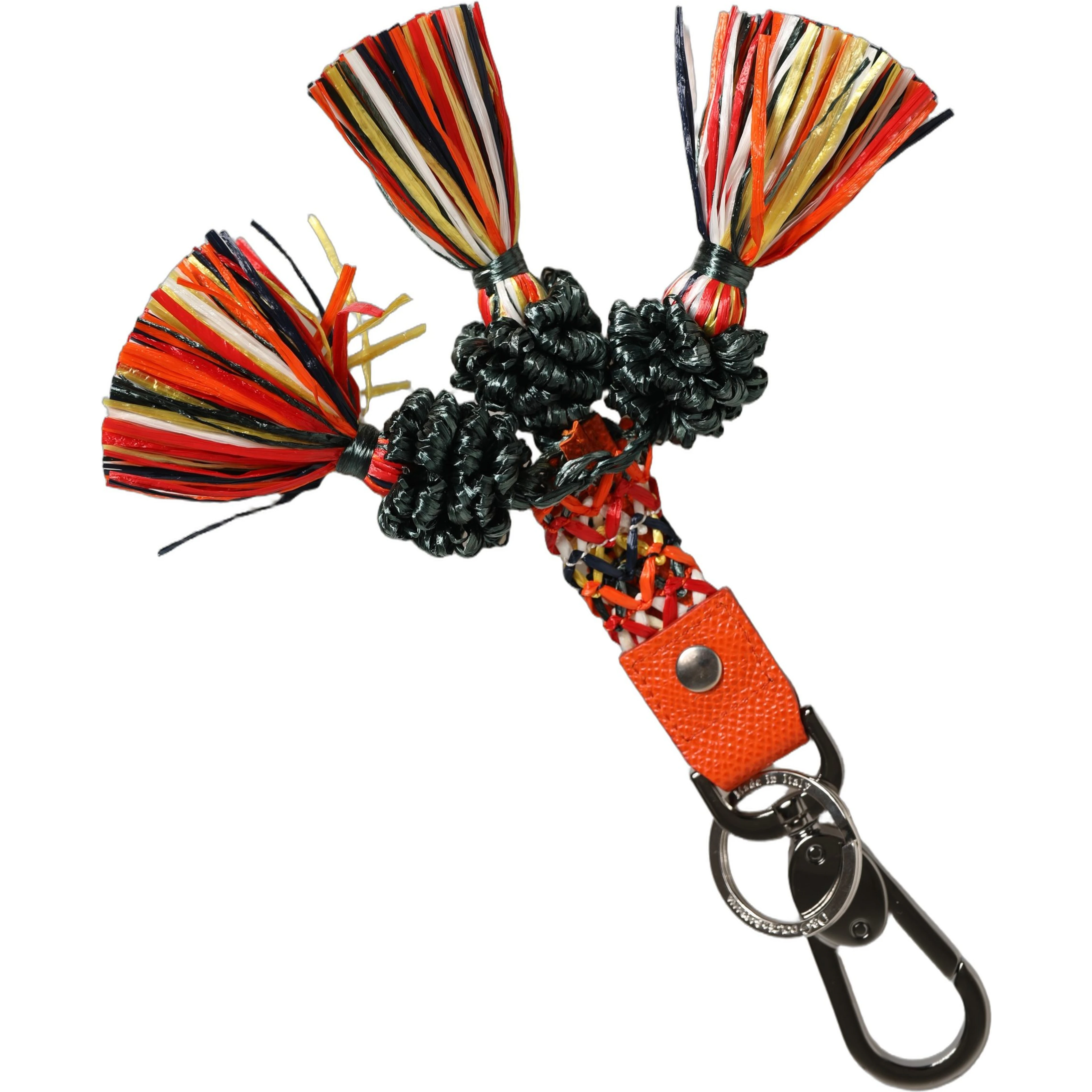 Multicolor Raffia Leather Clasp Finder Chain Keyring