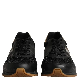 Black Gold Leather Low Top Sneakers Shoes