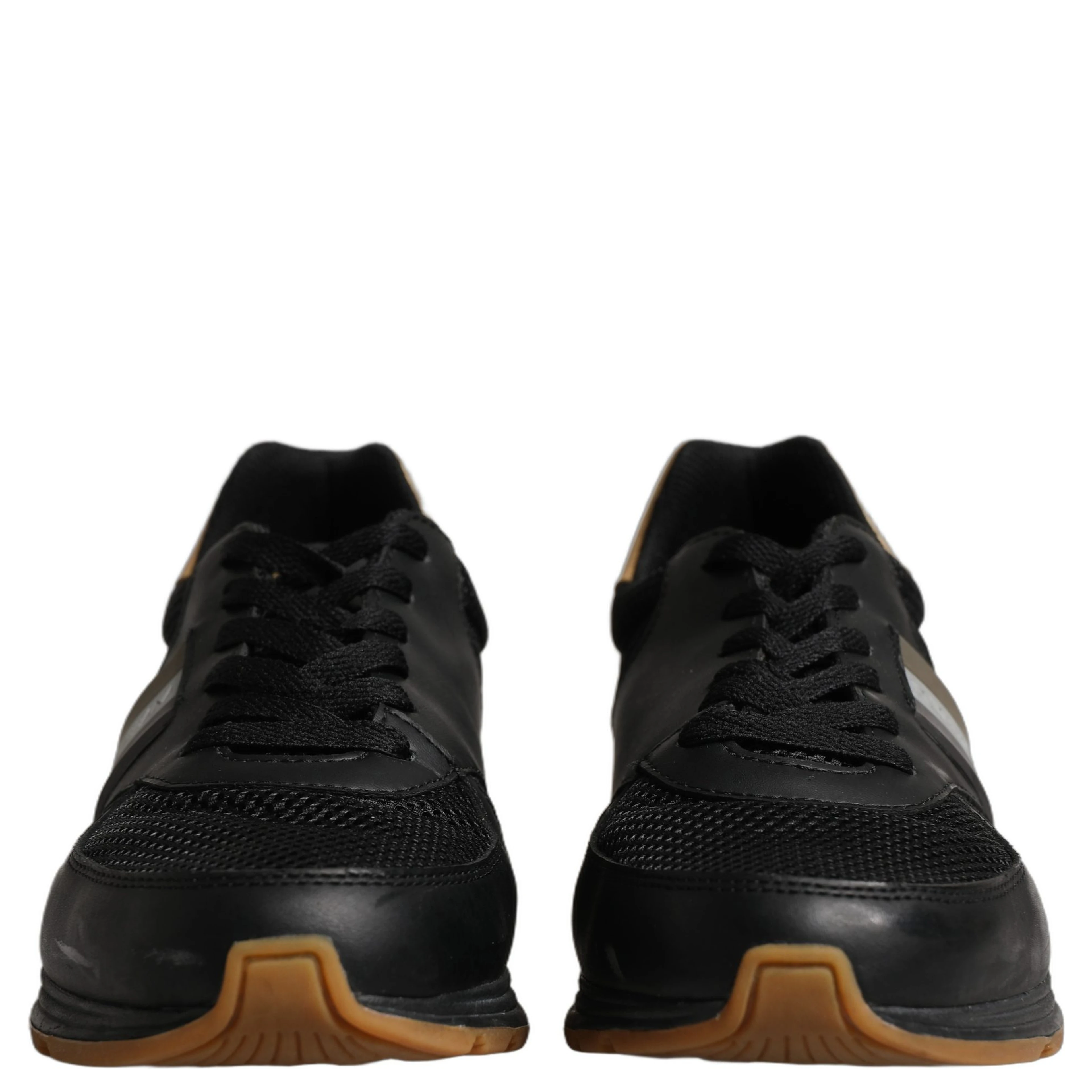 Black Gold Leather Low Top Sneakers Shoes