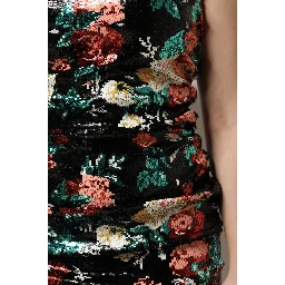 Black Floral Sequin Sleeveless Sheath Dress