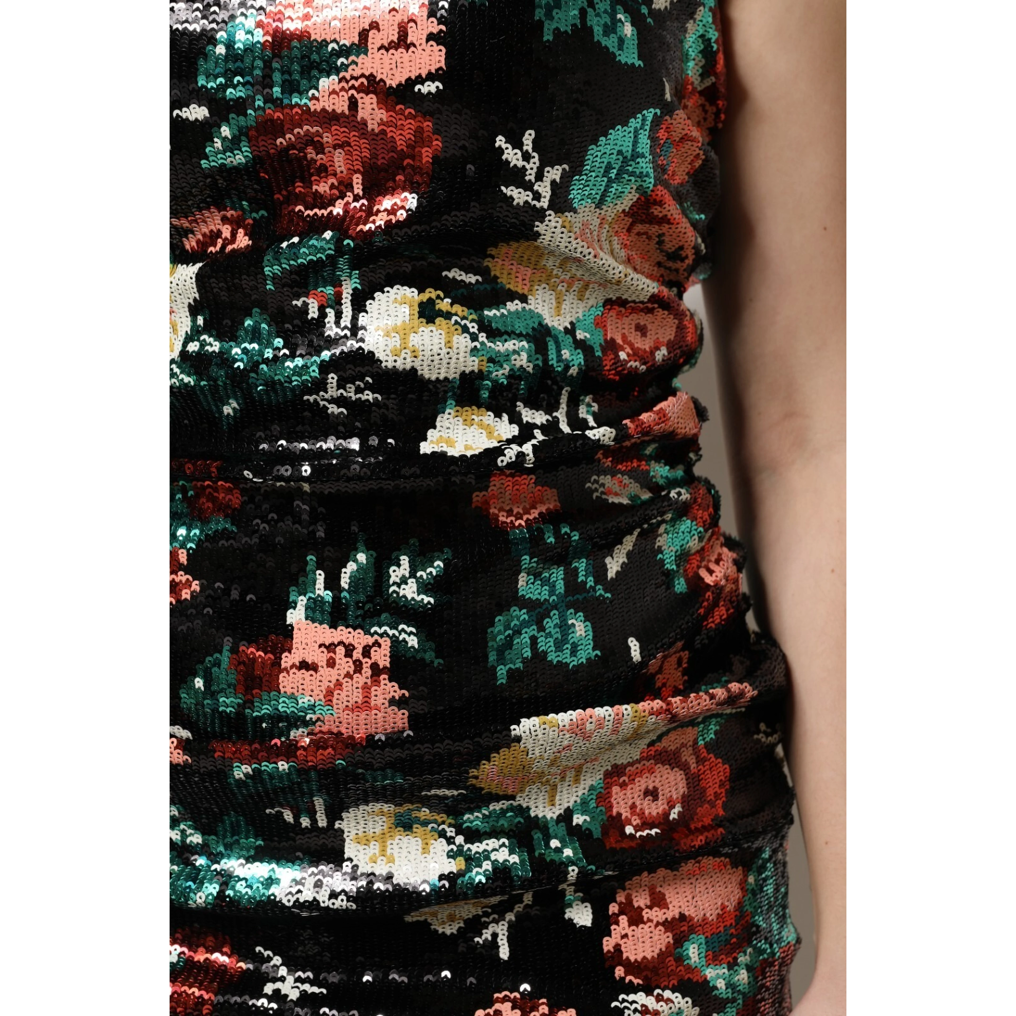 Black Floral Sequin Sleeveless Sheath Dress