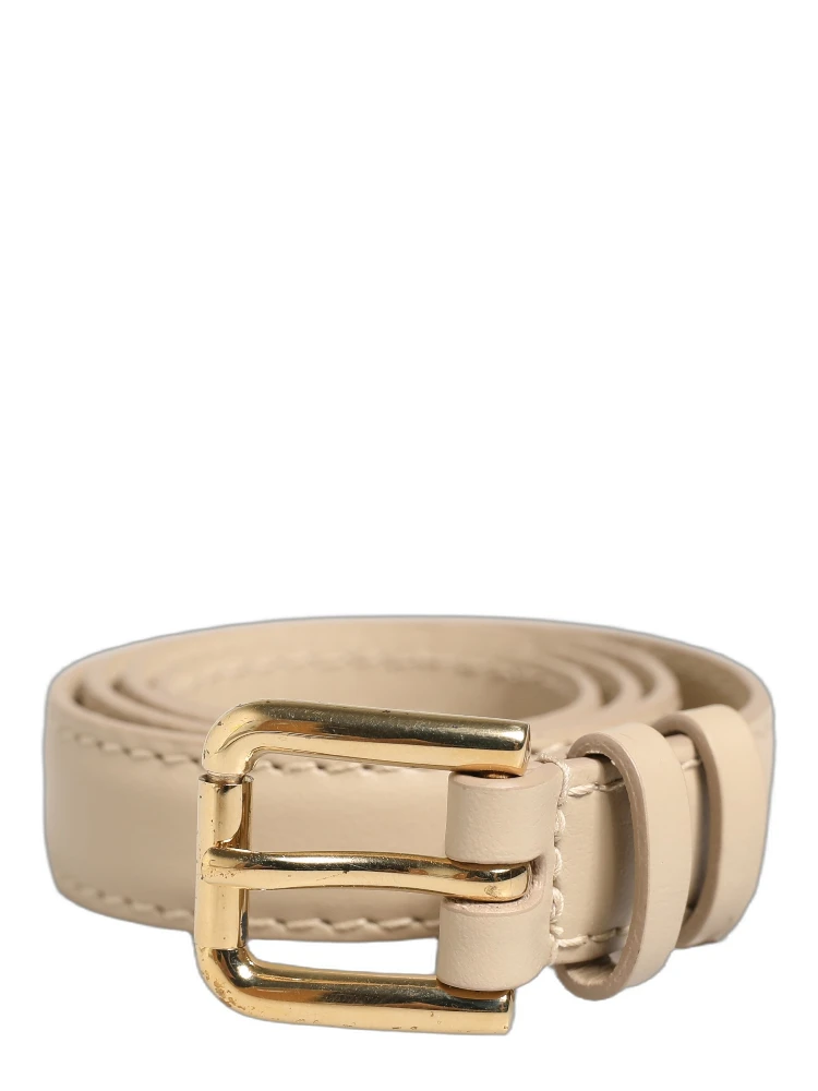 Beige Embossed Leather Gold Buckle Belt Strap Bracelet