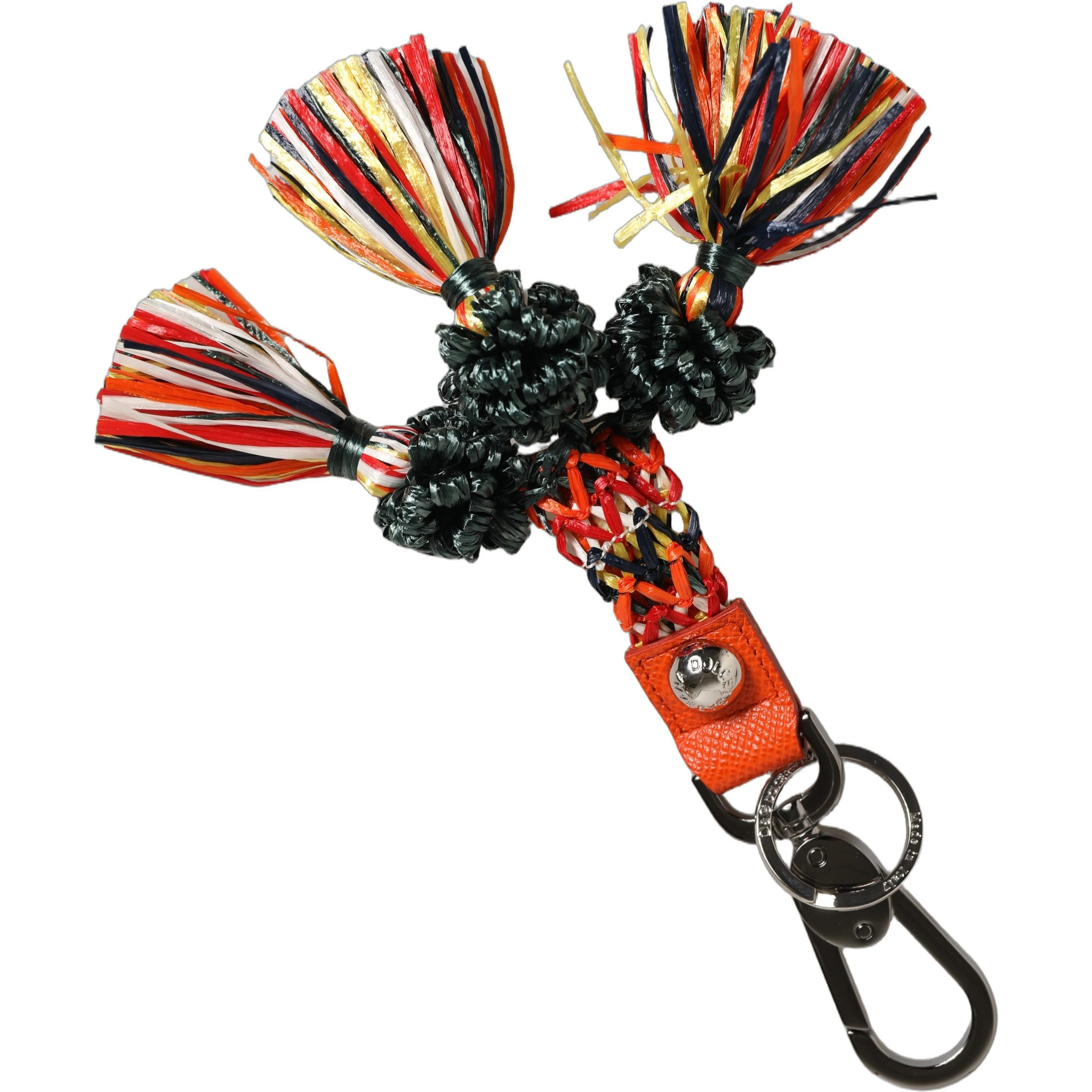 Multicolor Raffia Leather Clasp Finder Chain Keyring