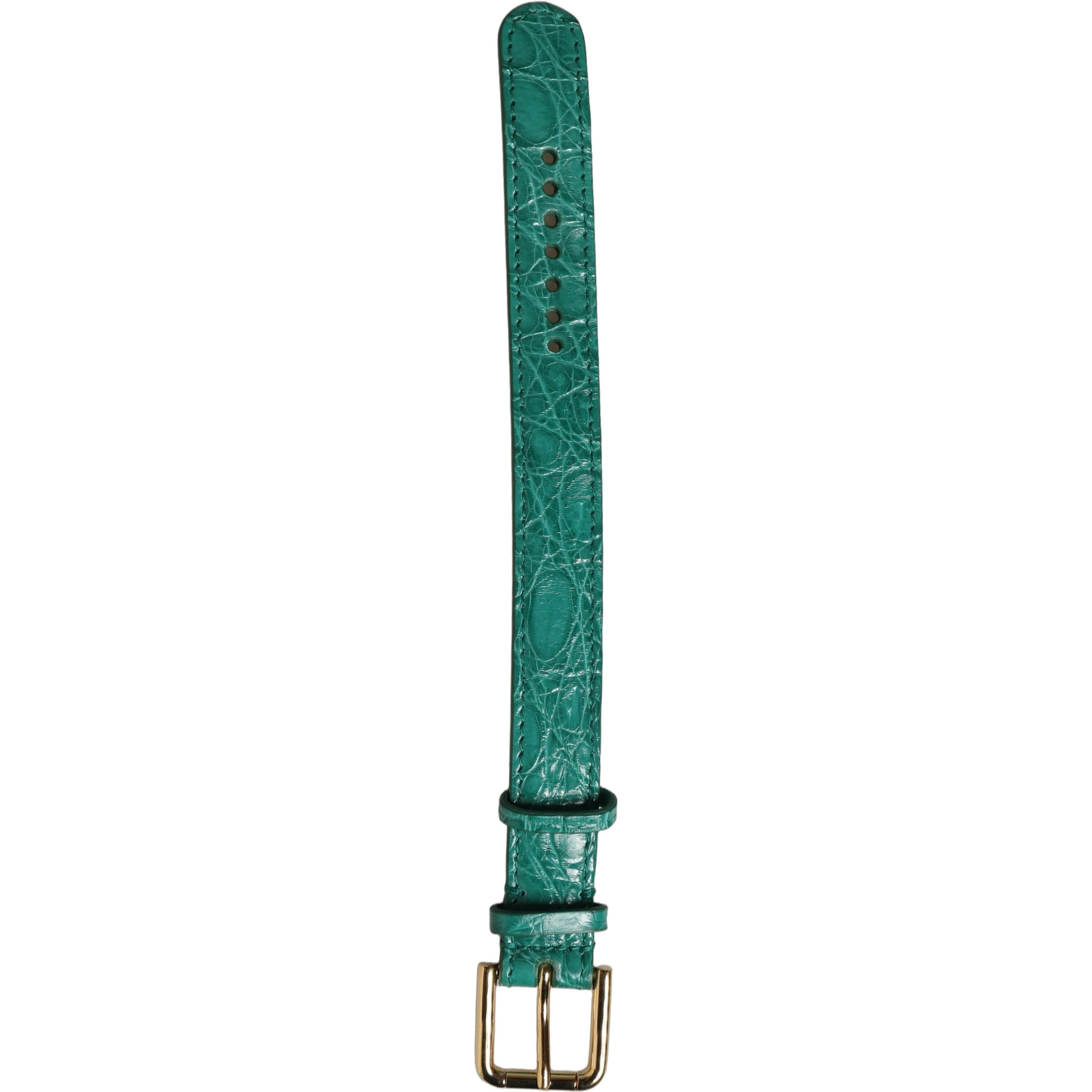 Green Embossed Leather Gold Buckle Belt Strap Bracelet